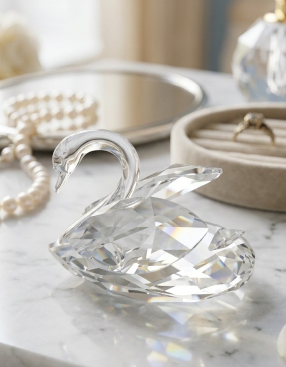 Swarovski Mini Swan Figurine Contemporary Vintage Angled Wings Clear Retired